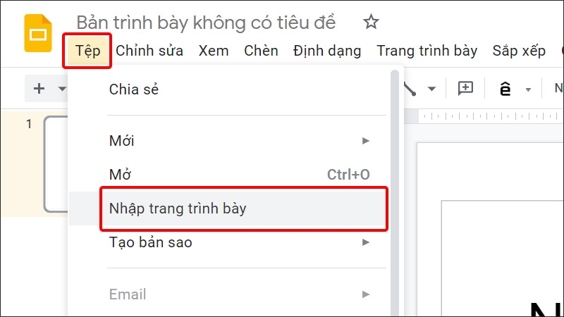 Nhấn vào Tệp và chọn Nhập trang trình bày