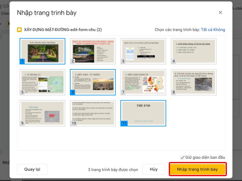 Tùy chọn Slides mà bạn muốn