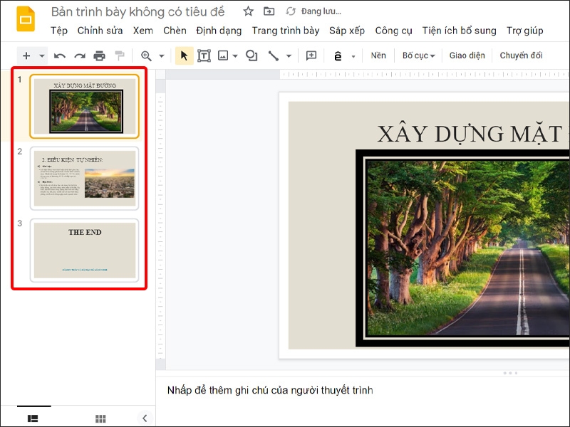 Những trang bạn chọn sẽ xuất hiện trong Google Slides