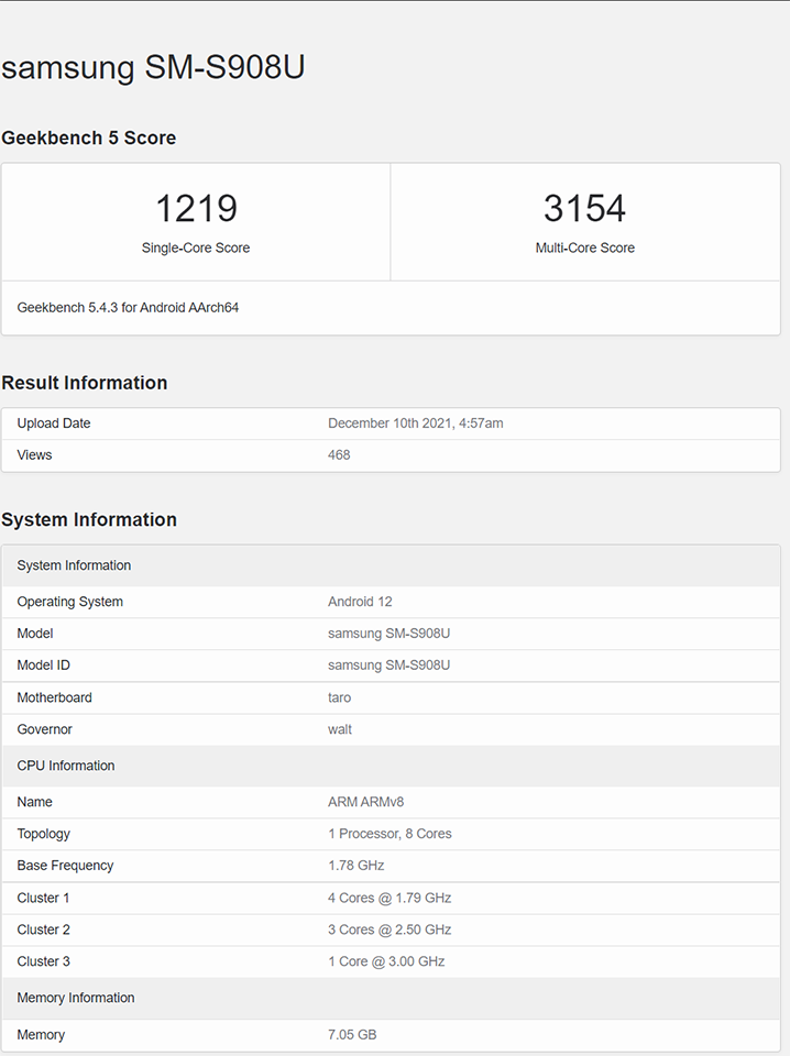Galaxy S22 Ultra xuất hiện trên Geekbench