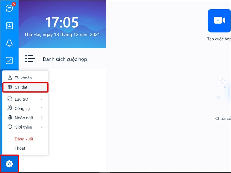 Nhấn vào biểu tượng Cài đặt và Chọn Cài đặt