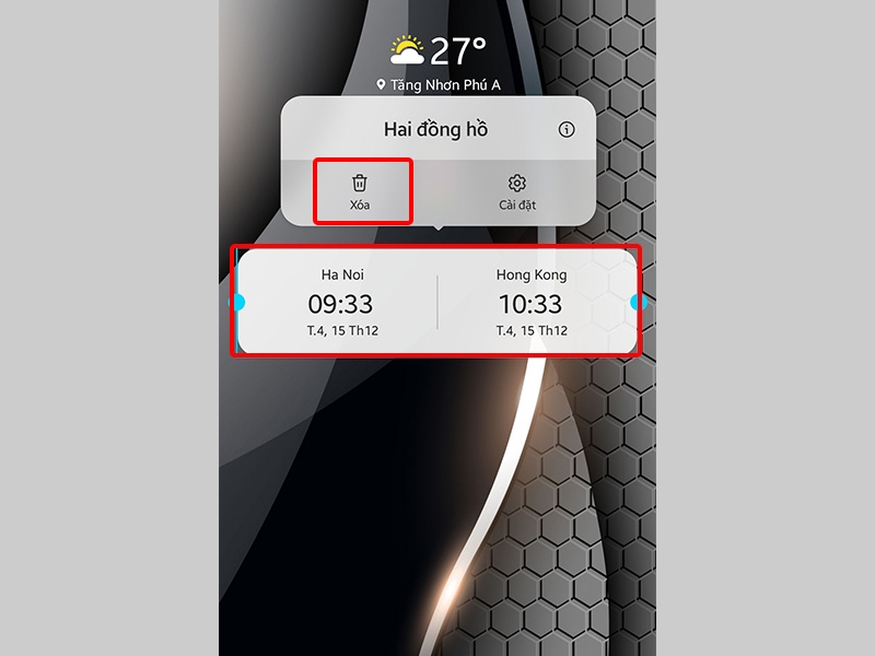 Nhấn giữ Widget và chọn Xóa