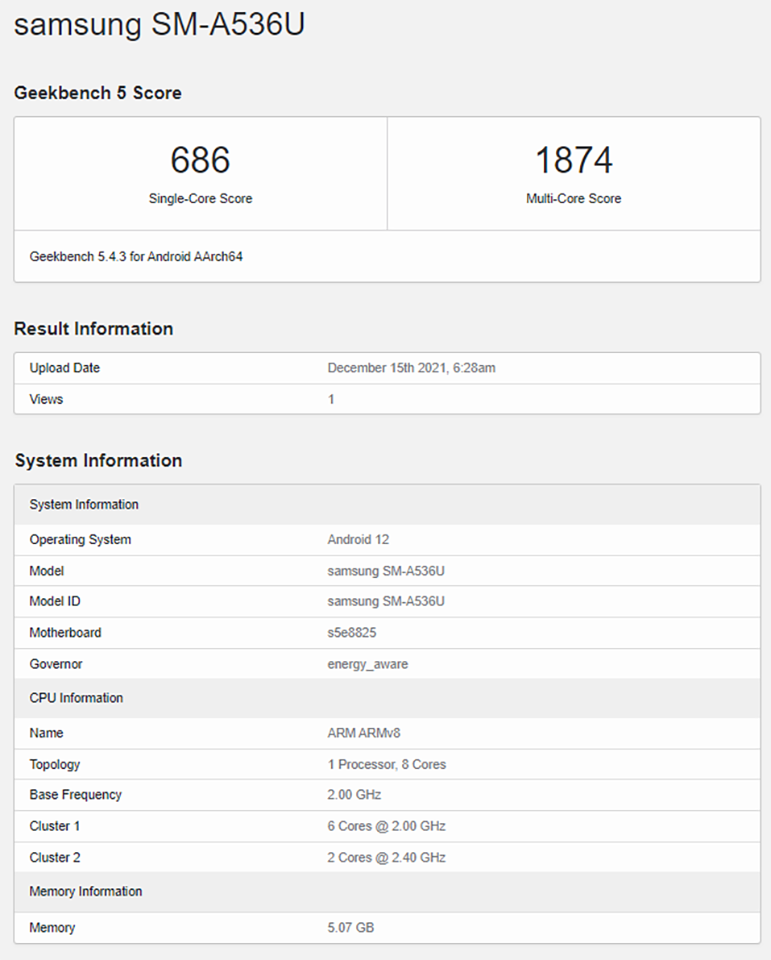 Galaxy A53 xuất hiện trên Geekbench (ảnh 1) Galaxy A53 xuất hiện trên Geekbench (ảnh 1)