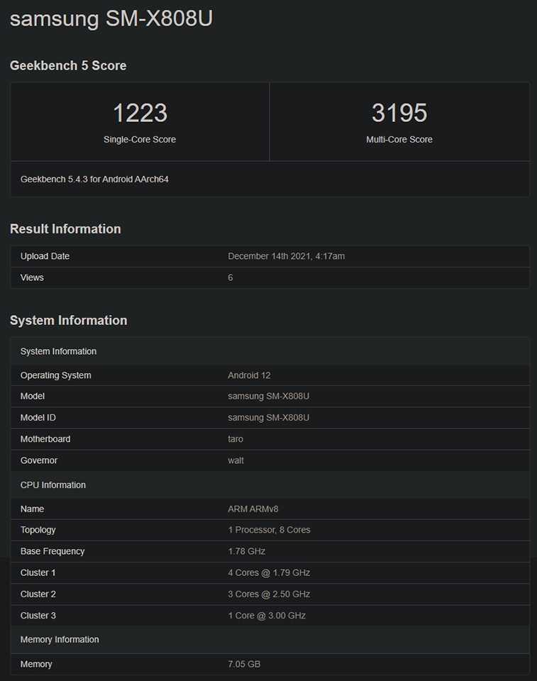 Samsung Galaxy Tab S8+ xuất hiện trên Geekbench với chip Snapdragon 8 Gen 1