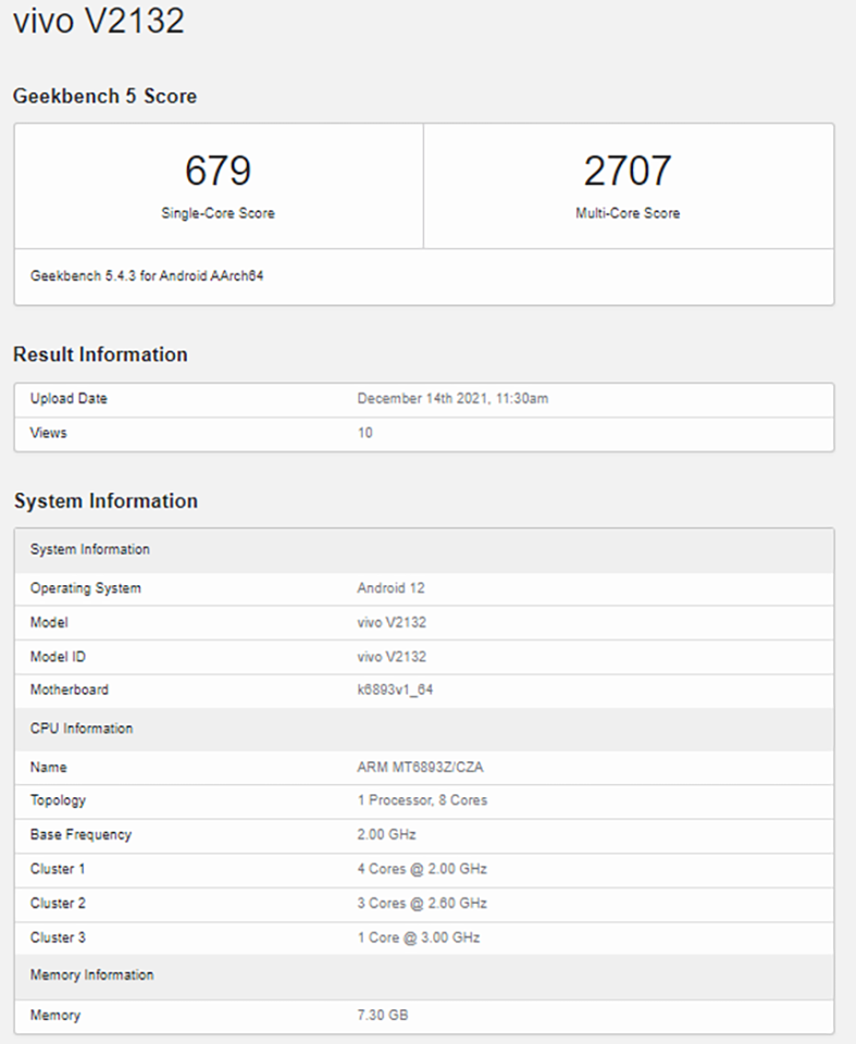Vivo V23 Pro xuất hiện trên Geekbench