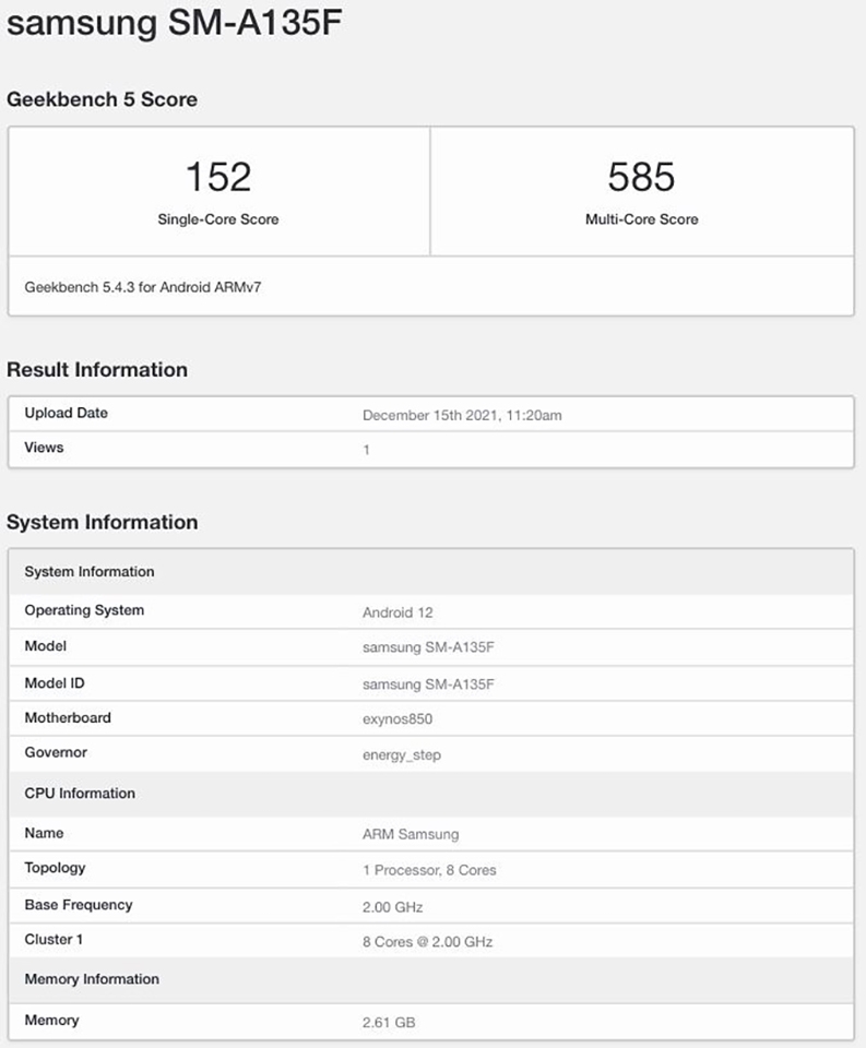 Galaxy A13 4G xuât hiện trên Geekebench