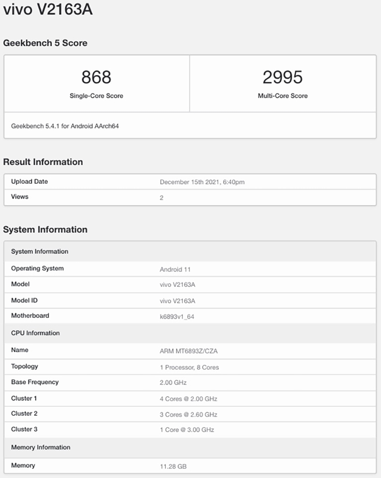 Vivo S12 Pro xuất hiện trên Geekbench (ảnh 1)