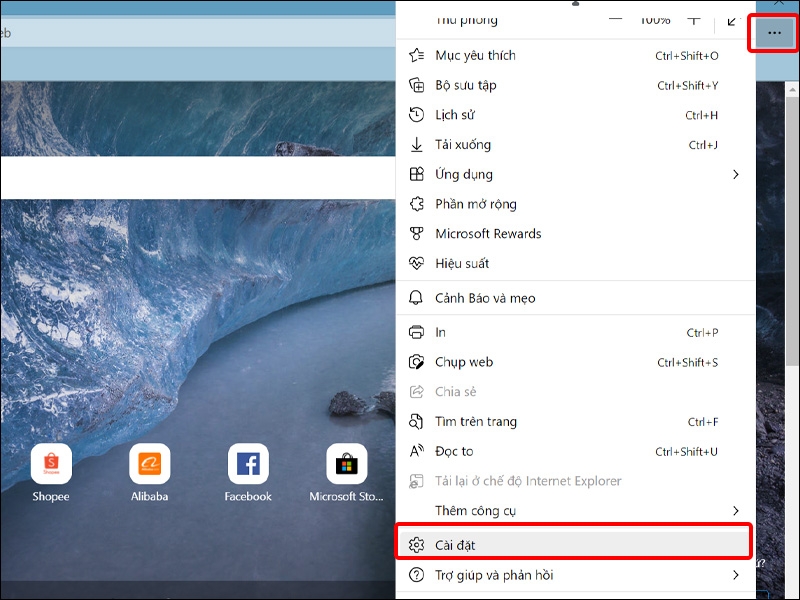 Nhấn vào biểu tượng 3 chấm và chọn Cài đặt