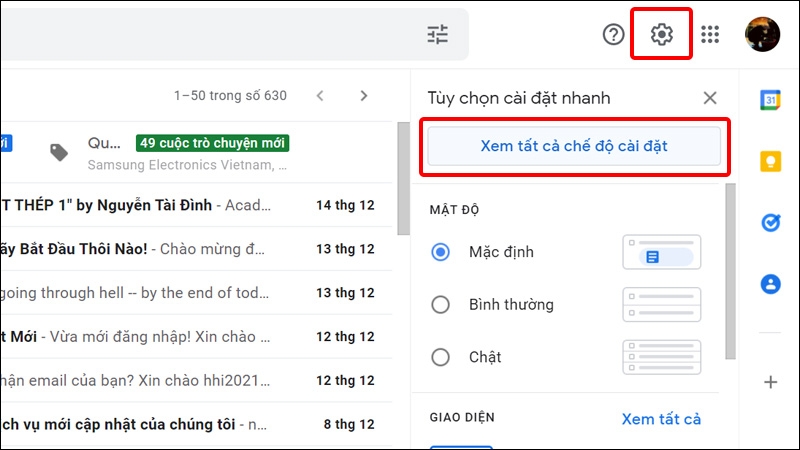 Nhấn vào Cài đặt và chọn Xem tất cả chế độ cài đặt