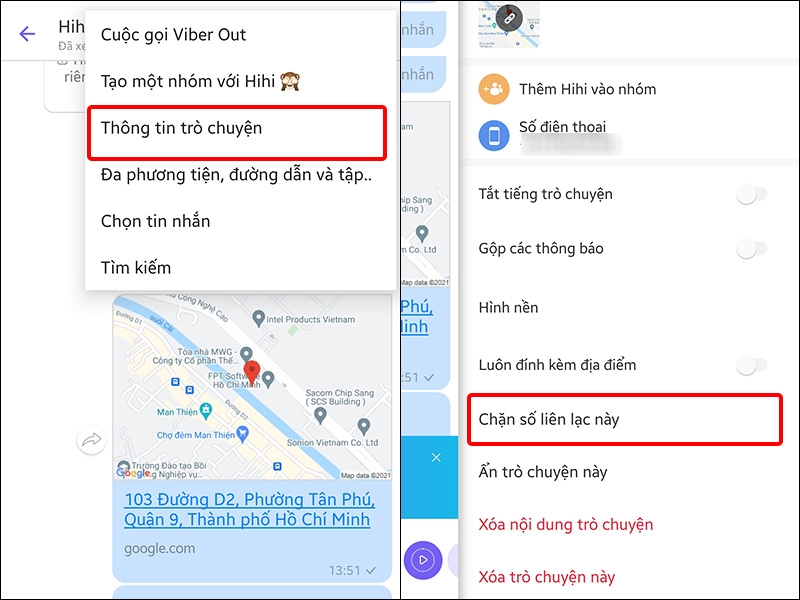 Chọn Thông tin trò chuyện và nhấn vào Chặn số liên lạc này