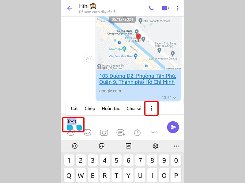 Bôi đen tin nhắn mong muốn và nhấn vào dấu 3 chấm