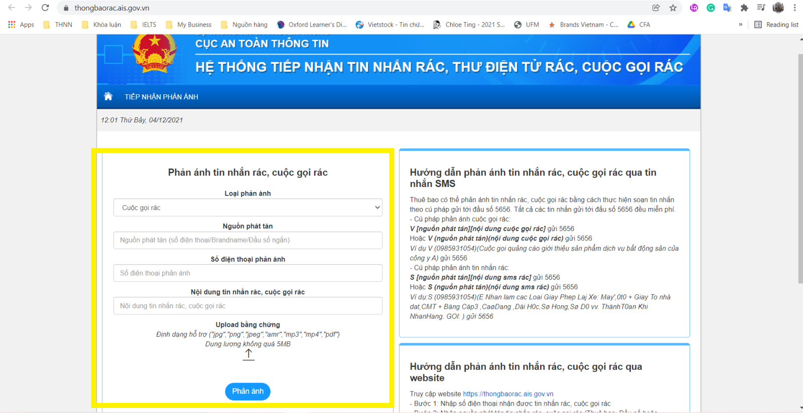 Chặn tin nhắn rác, cuộc gọi rác qua web VNCERT (2)