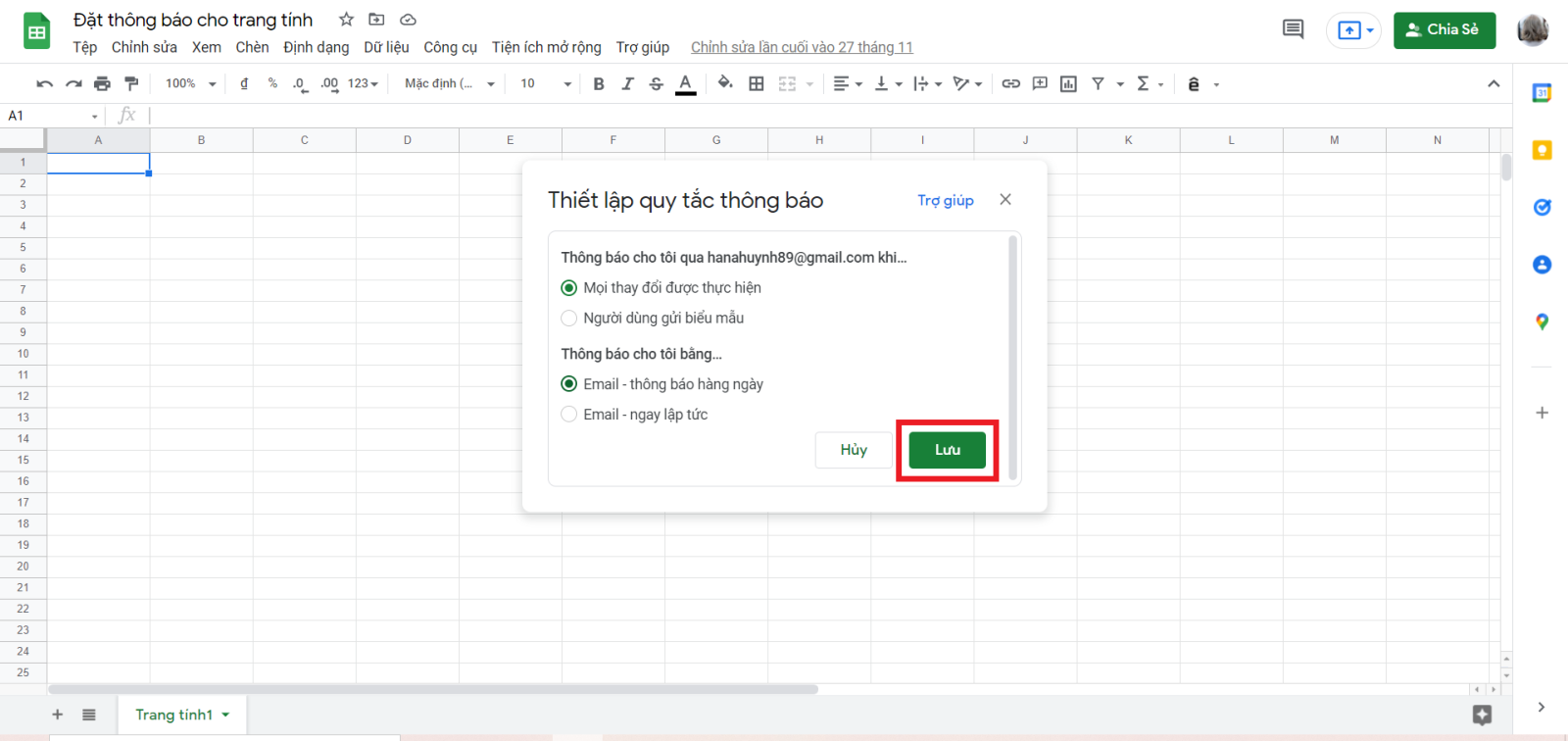 Cách bật thông báo khi có thay đổi trên Google Sheet (2)