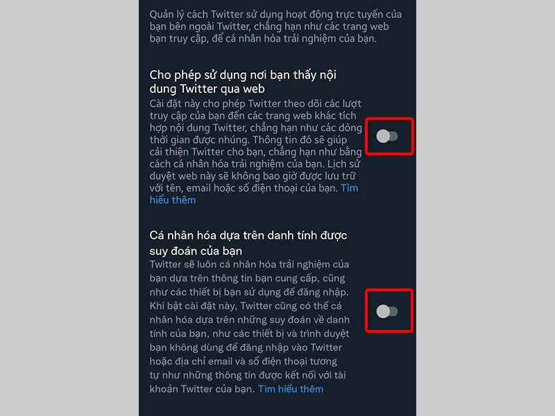 Tắt tất cả tùy chọn