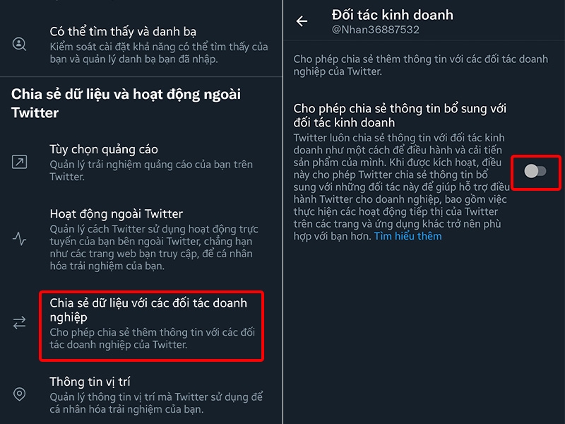 Tắt tất cả tùy chọn trong Chia sẻ dữ liệu với các đối tác doanh nghiệp