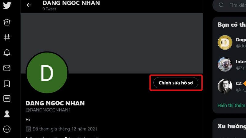 Nhấn vào Chỉnh sửa hồ sơ