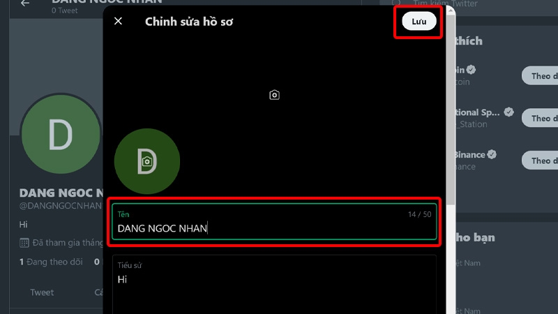 Đổi tên của bạn và nhấn Lưu