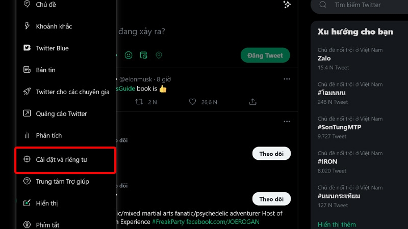 Chọn Cài đặt và riêng tư