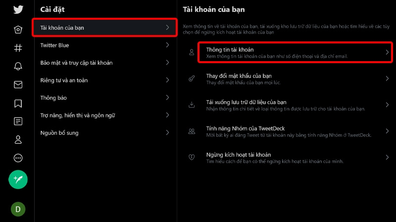 Nhấn vào Tài khoản của bạn và chọn Thông tin tài khoản