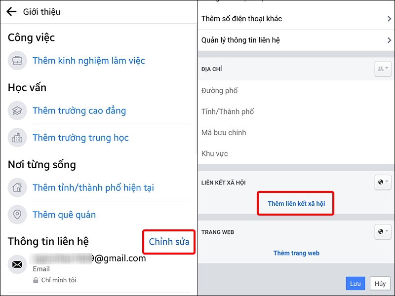 Nhấn Chính sửa và chọn Thêm liên kết xã hội