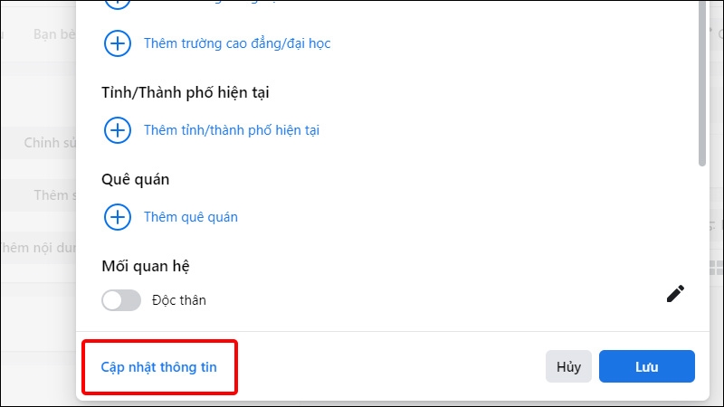 Nhấn Cập nhật thông tin