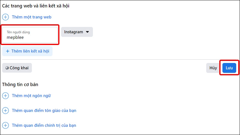 Nhập tên tài khoản Instagram của bạn