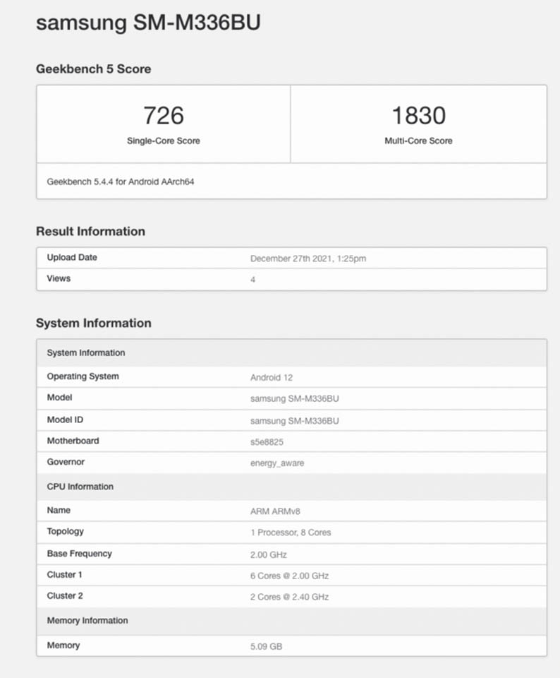 Galaxy M33 5G xuất hiện trên Geekbench (ảnh 1) Galaxy M33 5G xuất hiện trên Geekbench (ảnh 1)