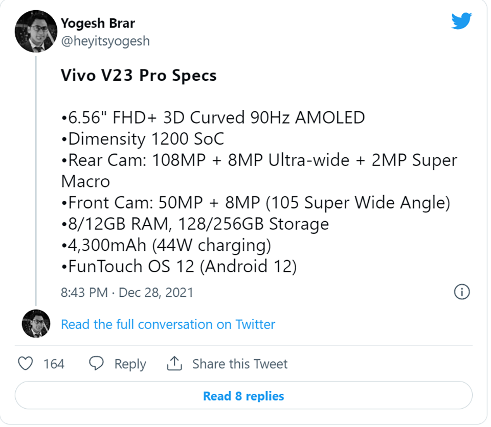 Cấu hình Vivo V23 Pro 5G Cấu hình Vivo V23 Pro 5G