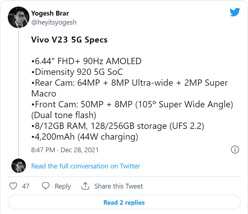 Cấu hình Vivo V23 5G Cấu hình Vivo V23 5G