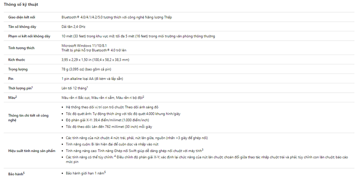 Thông số kĩ thuật