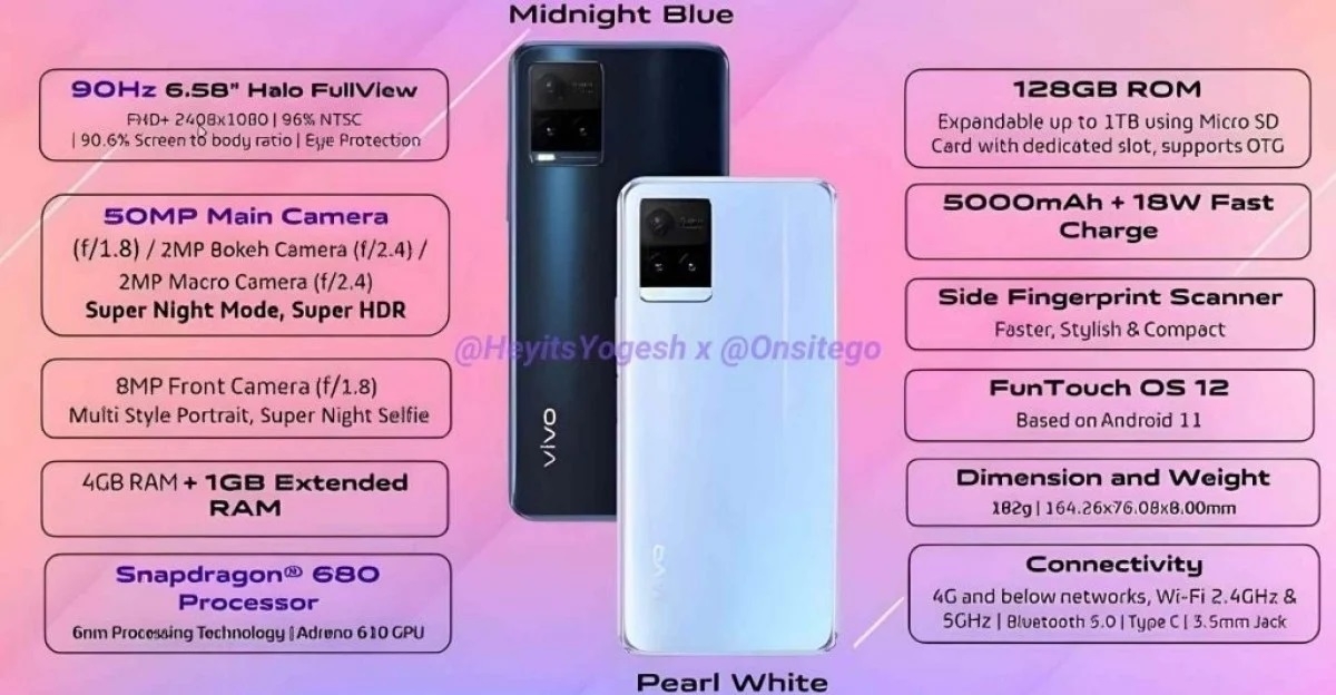 Vivo Y21T tiết lộ thông số kỹ thuật đầy đủ trước khi ra mắt