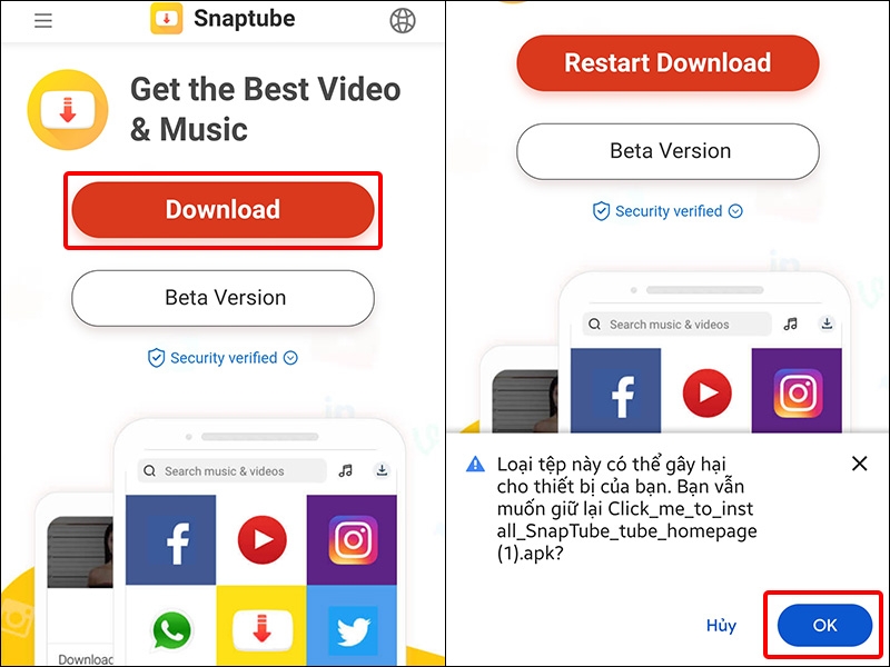 Chọn Download và nhấn OK để giữ lại tệp vừa tải xuống