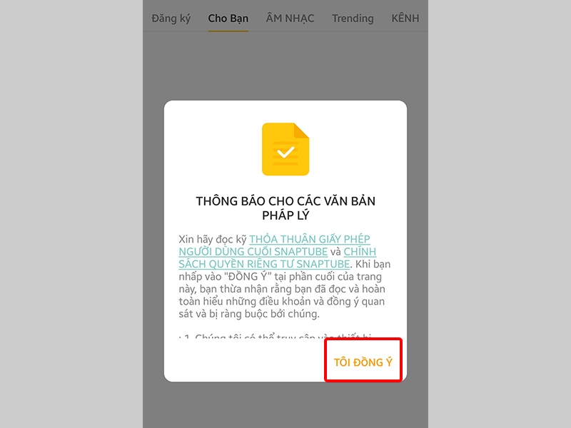 Nhấn TÔI ĐỒNG Ý để chấp nhận điều khoản