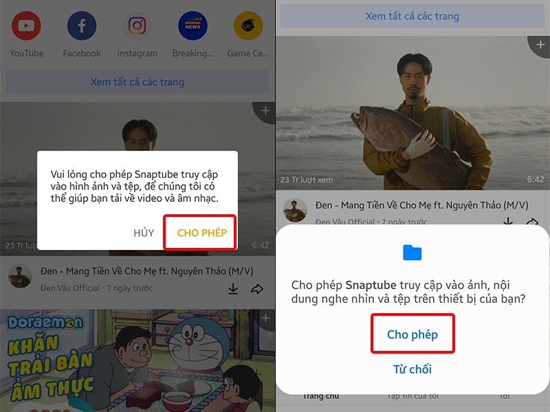 Nhấn CHO PHÉP để cấp quyền truy cập cho ứng dụng