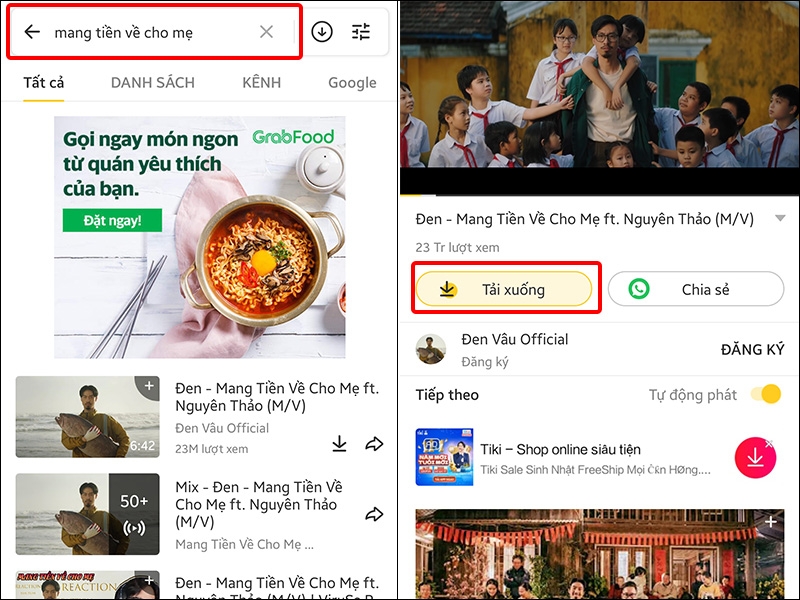 Nhập nội dung video bạn tìm kiếm và nhấn Tải xuống trên video bạn chọn