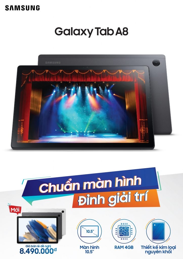 Samsung ra mắt Galaxy Tab A8 tại VN: Màn hình lớn 10.5 inch, thiết kế sang trọng, giá 8.49 triệu đồng
