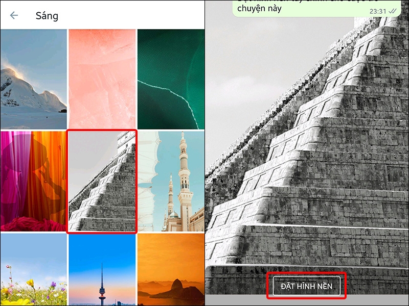 Chọn ảnh bạn mong muốn và nhấn ĐẶT HÌNH NỀN