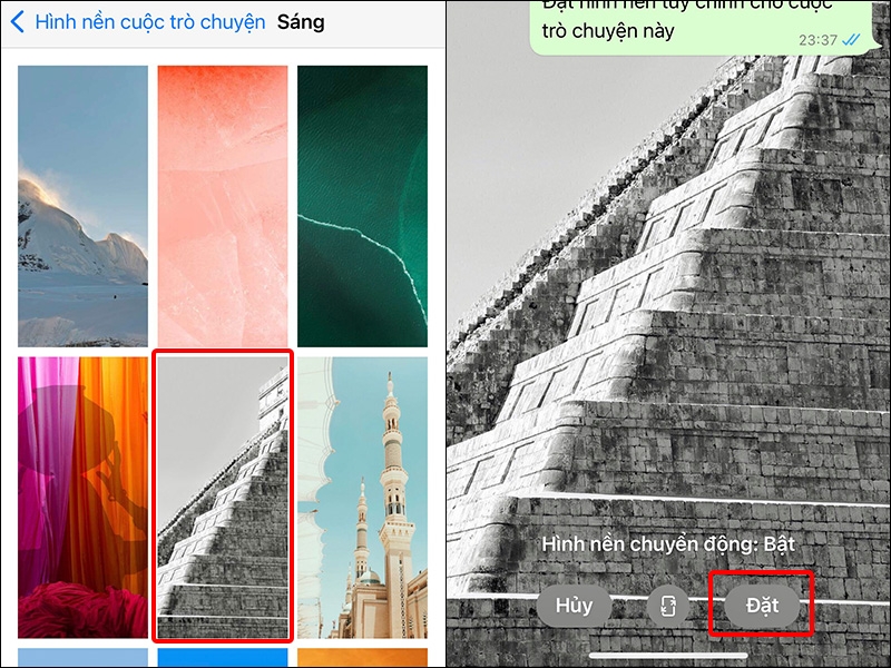 Nhấn vào ảnh bạn muốn và chọn Đặt