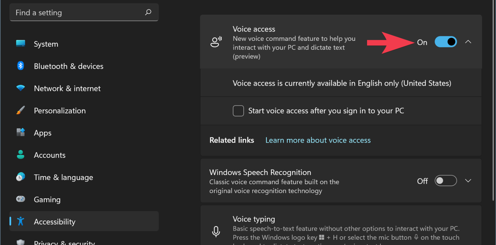 Cách bật hoặc tắt tính năng truy cập bằng giọng nói trên Windows 11 (3)