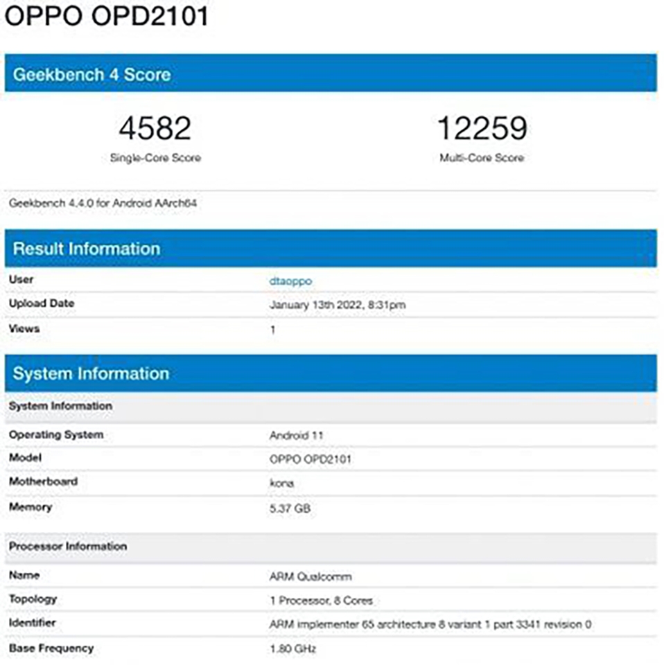 OPPO Pad xuất hiện trên Geekbench OPPO Pad xuất hiện trên Geekbench