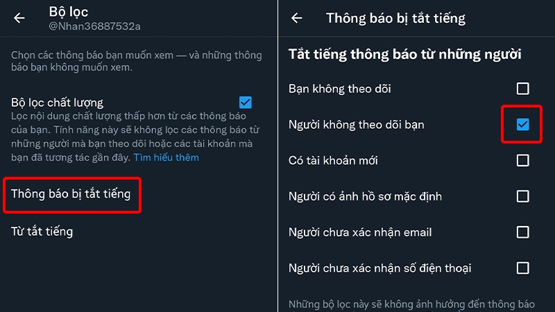 Nhấn vào Thông báo bị tắt tiếng và tùy chọn kích hoạt