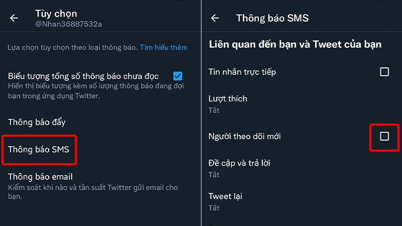 Nhấn vào Thông báo SMS và bỏ tích những tùy chọn mà bạn muốn tắt