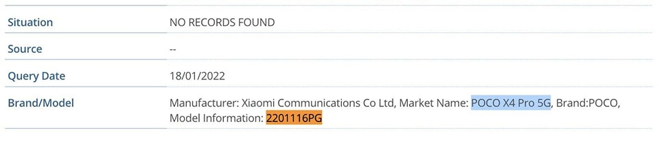Xiaomi POCO X4 Pro 5G xuất hiện trên cơ sở dữ liệu IMEI