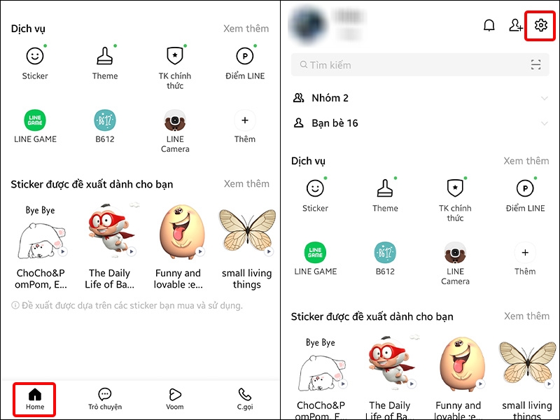 Nhấn vào Home và chọn Cài đặt