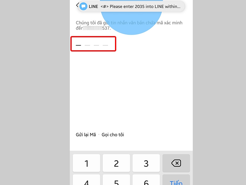 Nhập Mã xác thực được gửi về số điện thoại mới