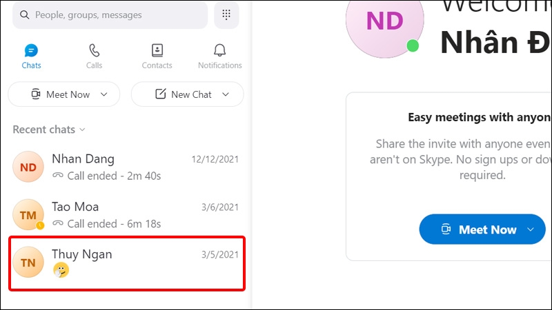 Click chuột vào Liên hệ bạn muốn xóa