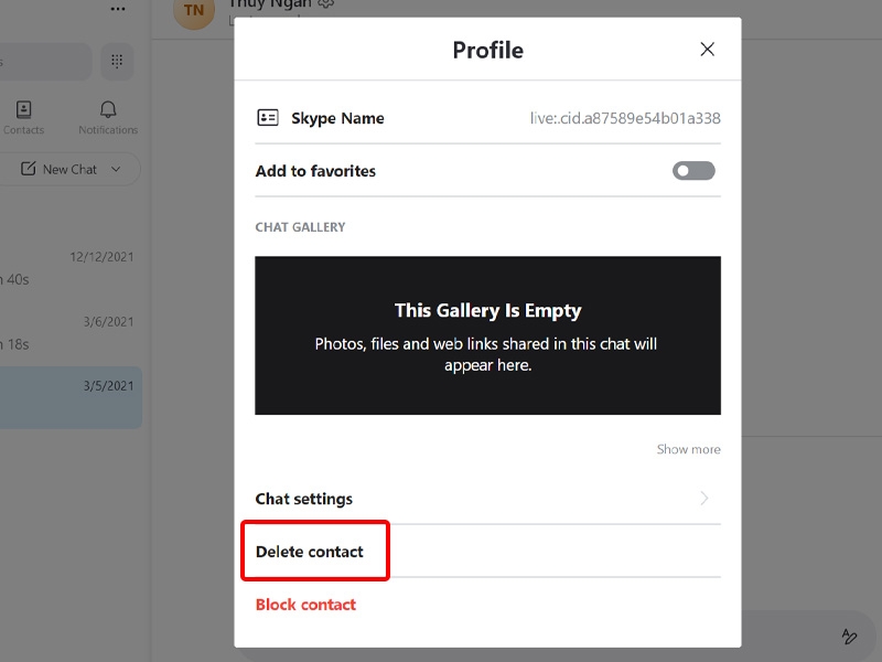 Nhấn Delete contact