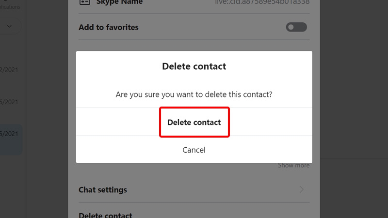 Chọn Delete contact để hoàn tất thao tác