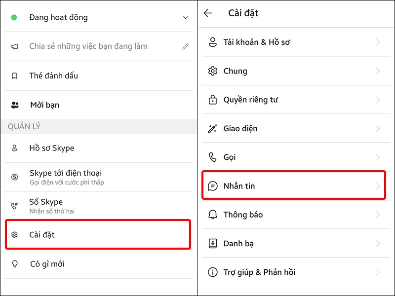 Nhấn vào Cài đặt và chọn Tin nhắn