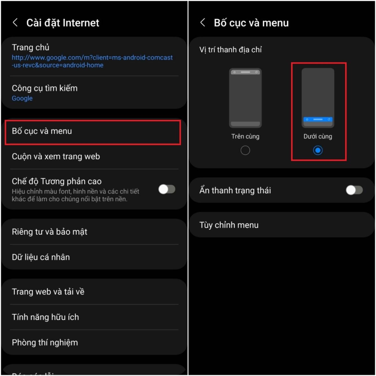 Cách thay đổi vị trí thanh địa chỉ trên Samsung Internet (2)